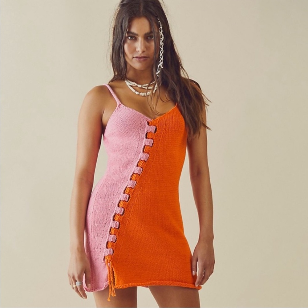 Free People‎ Tach Maribel Mini Dress Knitted Size XS Knitted Orange Pink Knit